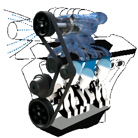 Animated 3D turbocharger engine model rotating